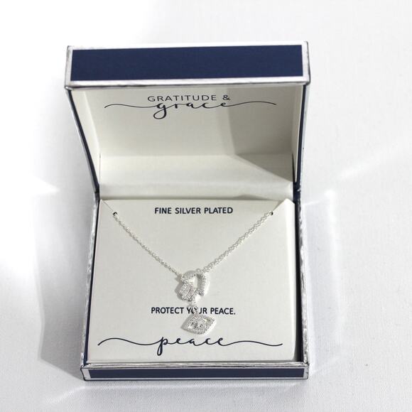 Unwritten Fine Silver Plated Crystal Hamsa Evil Eye Slider Pendant Necklace NWT - Picture 4 of 6